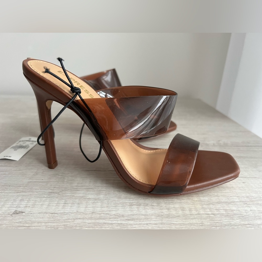 Express Brown Clear Strap High Heel Sandals